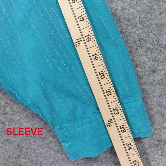 Soft Surroundings Shirt Sz 3X Linen Blue Silver Metallic Stripe Long Sleeve Top - Picture 6 of 8